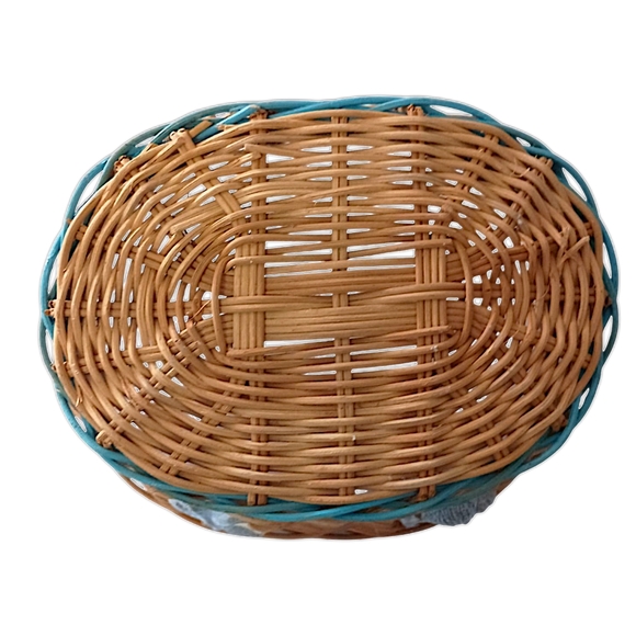 Wicker Basket Ceramic Insets Inlaid Beach Coastal Nautical Handles Bohemian Tan - Picture 5 of 16